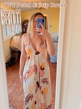 Petal and Pup Floral Halter Maxi Dress - Cream, Peach & Burgundy
